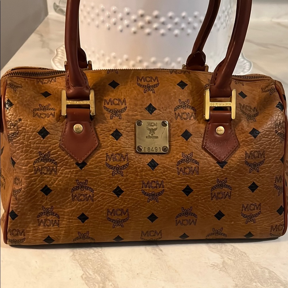MCM Brown Monogram Satchel with Gold Hardware #1-Speedy 30 size